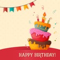 Birthday cake vector card with cake