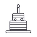 Birthday cake vector line icon, sign, illustration on background, editable strokes Royalty Free Stock Photo