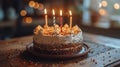 Birthday Cake With White Frosting and Lit Candles Royalty Free Stock Photo