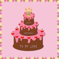 Birthday cake wishes for lover with candle chochlate cake illustration eps vectorPrint