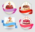 Birthday cakes emblem set Royalty Free Stock Photo