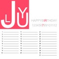 Birthday calendar july