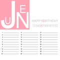Birthday calendar june