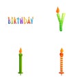 Birthday candle icons set cartoon vector. Colorful candle for cake and pie