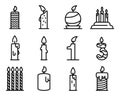 Birthday candle icons set, outline style