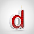 Birthday candle letter D lowercase isolated on white background.