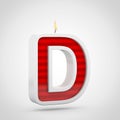 Birthday candle letter D uppercase isolated on white background.