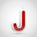 Birthday candle letter J uppercase isolated on white background. Royalty Free Stock Photo