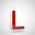 Birthday candle letter L uppercase isolated on white background. Royalty Free Stock Photo