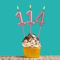 Birthday candle number 114 - Aquamarine card design Royalty Free Stock Photo
