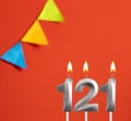 Birthday card - Number 121 candle in orange background