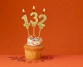 Birthday candle number 132 - Invitation card with orange background Royalty Free Stock Photo