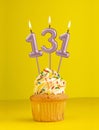 Number 131 candle - Birthday card design in yellow background