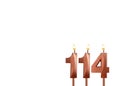 Birthday candle number 114 on white background Royalty Free Stock Photo