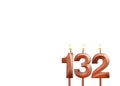 Birthday candle number 132 on white background Royalty Free Stock Photo