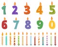 Birthday candles icons set cartoon . Year number