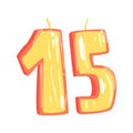 Birthday candles number 15 cartoon vector Illustration Royalty Free Stock Photo