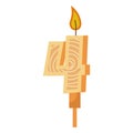 Birthday candles with numbers four and fire. Colored icon for anniversary or party celebration. Holiday candlelight with wax and