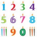 Birthday candles numbers set. Candles numbers cartoon. Royalty Free Stock Photo