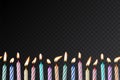 Birthday candles realistic vector illustration on dark transparent background