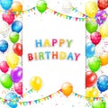 Birthday card with balloons and pennants on white background