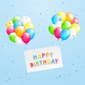 Birthday card and balloons on sky background Royalty Free Stock Photo