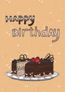 Birthday card with cake on brown background doodle