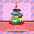 Birthday card with cake. Concept for birthdays, Valentine`s Day, weddings. Flat vector illustration