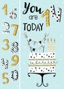 Birthday card with cake and numbers of years Royalty Free Stock Photo