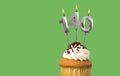 Birthday with number 140 candle and cupcake - Anniversary card on green color background