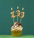 Birthday card with candle number 133 - Green background