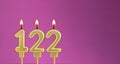 Birthday card with candle number 122 - purple background