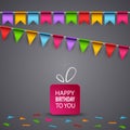 Birthday card with colorful flags and gift