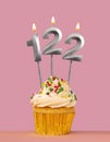 Birthday card with cupcake and candle number 122