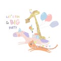 Birthday Card with Cute Animals running to the Party Royalty Free Stock Photo