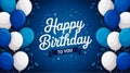 Birthday card design, deep blue gradient, floating colorful balloons, festive Royalty Free Stock Photo