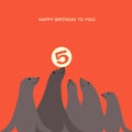 Birthday card design with sea lions