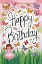 Birthday Card Featuring Little Girl in Pink Dress Royalty Free Stock Photo