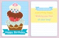 Birthday card,front and back design with big colored cake