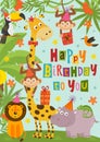 Birthday card with funny jungle animals Royalty Free Stock Photo