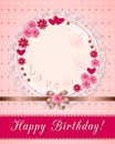 Vintage scrapbooking birthday card with flowers on the napkin Royalty Free Stock Photo