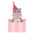 Birthday card and hippo with hat party