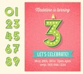 Birthday card invitation design with set of lighted retro numbers