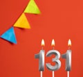 Birthday card - Number 131 candle in orange background