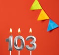 Birthday card - Number 103 candle in orange background