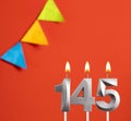 Birthday card - Number 145 candle in red background