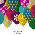 Birthday card with paper balloons and birthday Royalty Free Stock Photo