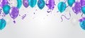 Birthday card with purple balloons and confetti on backgr Royalty Free Stock Photo