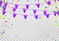 Birthday card with purple balloons and confetti on backgr Royalty Free Stock Photo