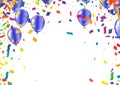 Birthday card with purple balloons and confetti on backgr Royalty Free Stock Photo